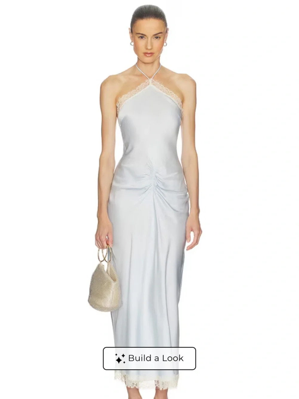 Helsa Viscose Satin Dress With Lace in Baby Blue - size XS Helsa Viscose Satin Dress With Lace in Baby Blue - size XS